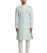 Green printed art silk sherwani