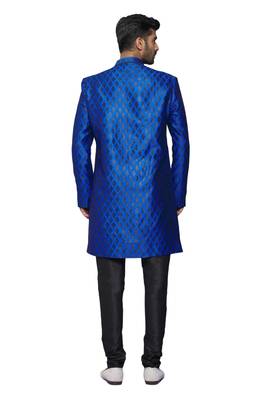 Blue printed art silk sherwani 2