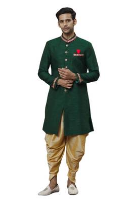 Green embroidered art silk sherwani 3