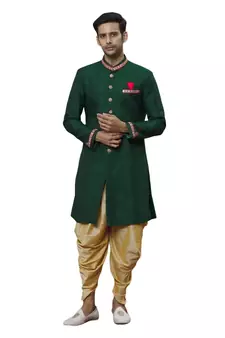 Green embroidered art silk sherwani