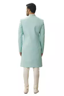 Green embroidered art silk sherwani
