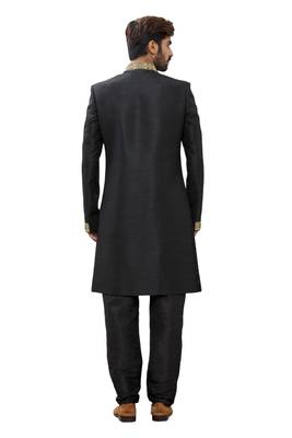 Black embroidered art silk sherwani 2
