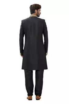 Black embroidered art silk sherwani