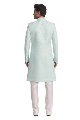Green printed art silk sherwani 2