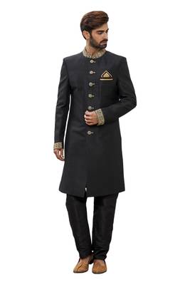 Black embroidered art silk sherwani 3