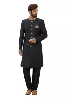 Black embroidered art silk sherwani
