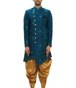 Blue embroidered art silk sherwani