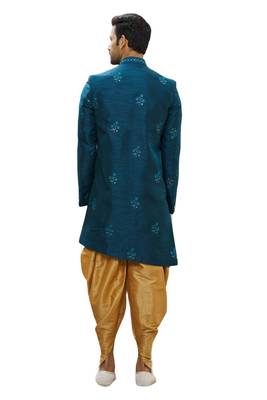 Blue embroidered art silk sherwani 2