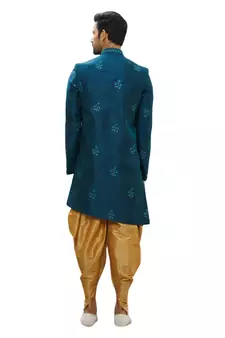 Blue embroidered art silk sherwani