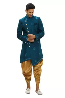 Blue embroidered art silk sherwani