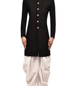 Black plain art silk sherwani