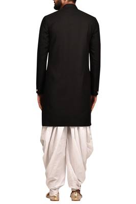 Black plain art silk sherwani 2