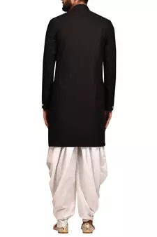 Black plain art silk sherwani