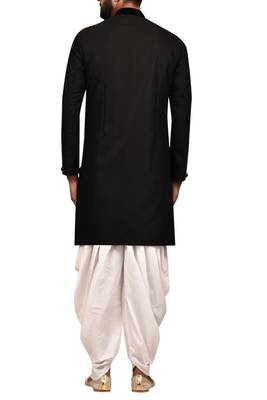 Black plain art silk sherwani 2