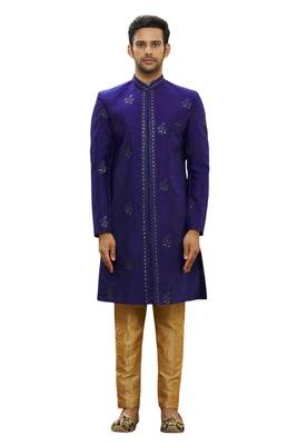 Purple embroidered art silk sherwani 1