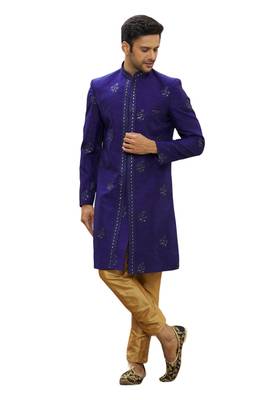 Purple embroidered art silk sherwani 3
