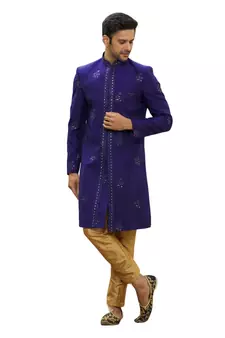 Purple embroidered art silk sherwani