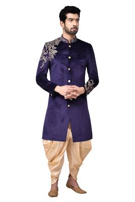Purple embroidered velvet sherwani 1