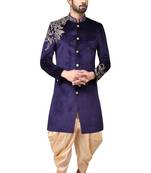Purple embroidered velvet sherwani