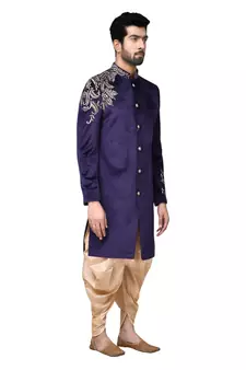 Purple embroidered velvet sherwani