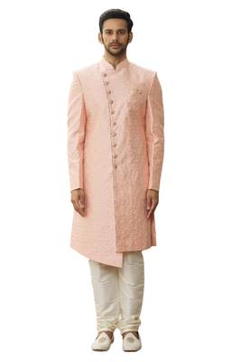 Pink embroidered art silk sherwani 1
