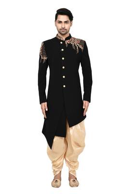 Black embroidered art silk sherwani 1