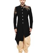 Black embroidered art silk sherwani