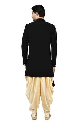 Black embroidered art silk sherwani 2