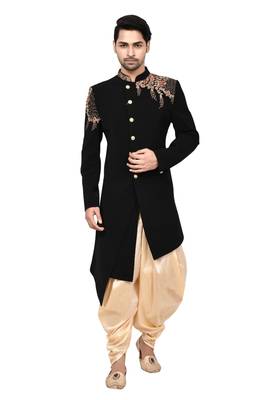 Black embroidered art silk sherwani 3