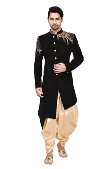 Black embroidered art silk sherwani