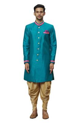Blue embroidered art silk sherwani 1