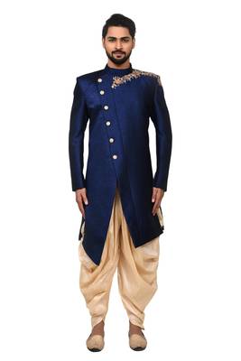 Blue embroidered art silk sherwani 1
