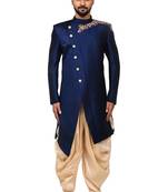 Blue embroidered art silk sherwani
