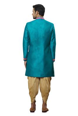 Blue embroidered art silk sherwani 2
