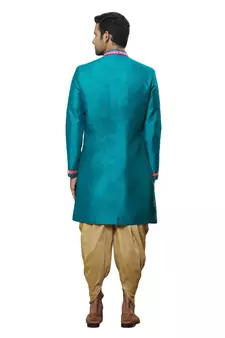 Blue embroidered art silk sherwani