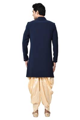 Blue printed art silk sherwani 2
