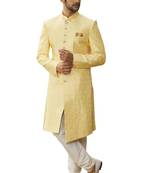 Yellow embroidered art silk sherwani