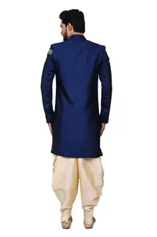 Blue embroidered art silk sherwani