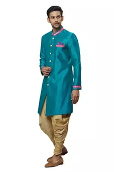 Blue embroidered art silk sherwani