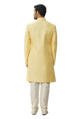 Yellow embroidered art silk sherwani 2