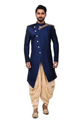 Blue embroidered art silk sherwani 3