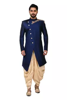 Blue embroidered art silk sherwani