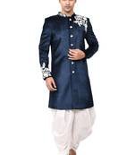 Blue embroidered velvet sherwani