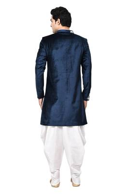 Blue embroidered velvet sherwani 2