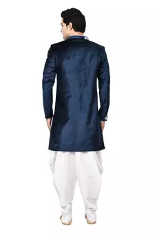 Blue embroidered velvet sherwani