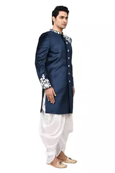 Blue embroidered velvet sherwani