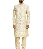Fawn embroidered art silk sherwani