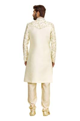 Fawn embroidered art silk sherwani 2