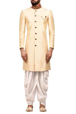 Gold embroidered art silk sherwani 1