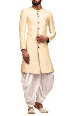 Gold embroidered art silk sherwani 3